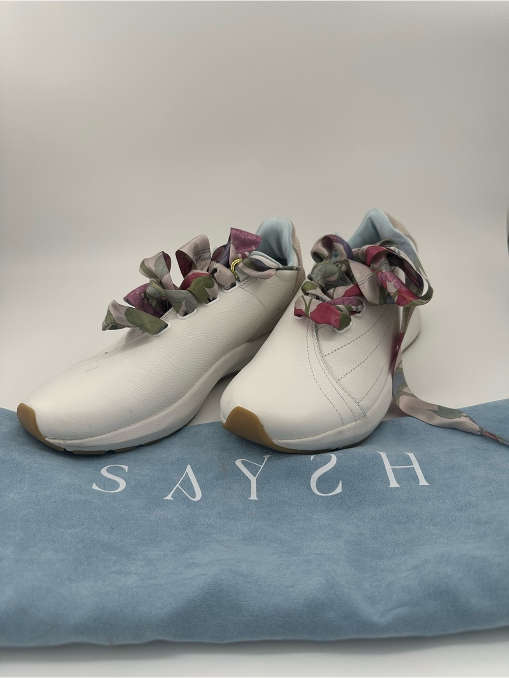 Saysh Women's White Sneakers with Colorful Ribbon Accents - size 7
